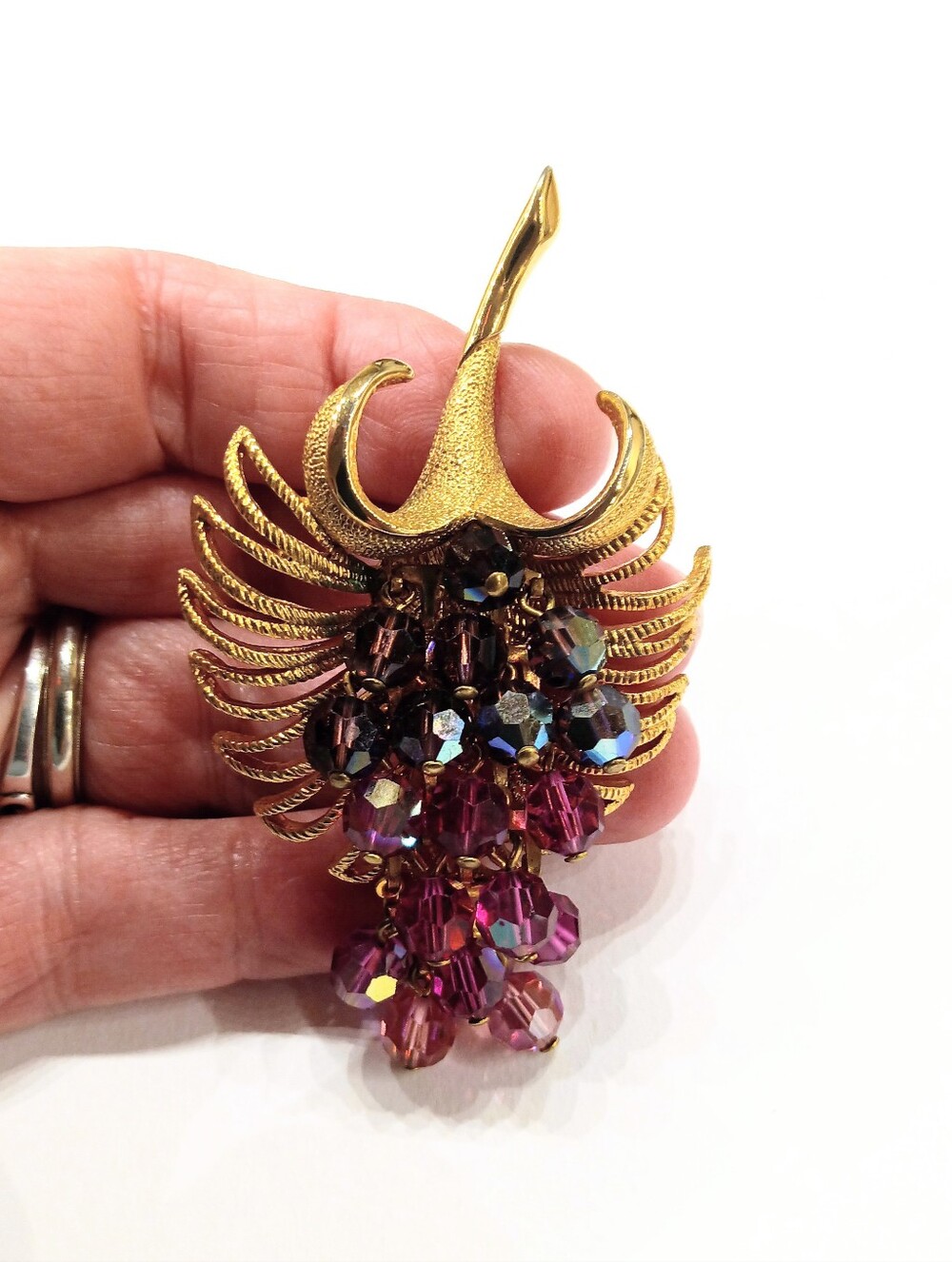 Vintage Park Lane Gold Purple Pink Crystal Grapes Brooch Pendant